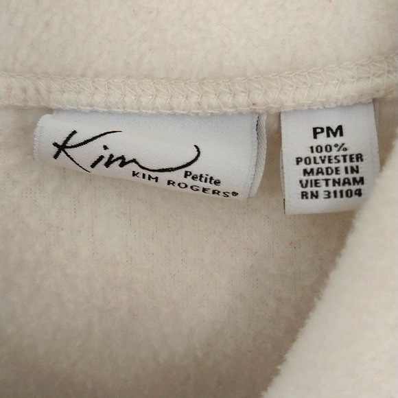 DONATING SOON Kim Rogers Petite Off White / Cream Fuzzy Zip-Up Vest Pockets - Picture 10 of 10